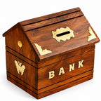 Premium Sheesham Wood Money Bank with Key Lock | Wooden Coin Bank for Kids & Adults