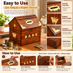 Premium Sheesham Wood Money Bank with Key Lock | Wooden Coin Bank for Kids & Adults