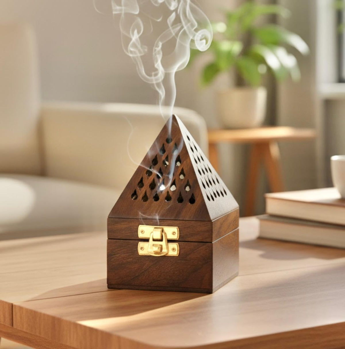 Gravon Wooden Dhoop Dani – Handcrafted Pyramid Incense Holder with Brass Lock