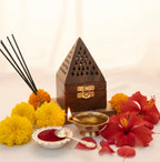 Gravon Wooden Dhoop Dani – Handcrafted Pyramid Incense Holder with Brass Lock