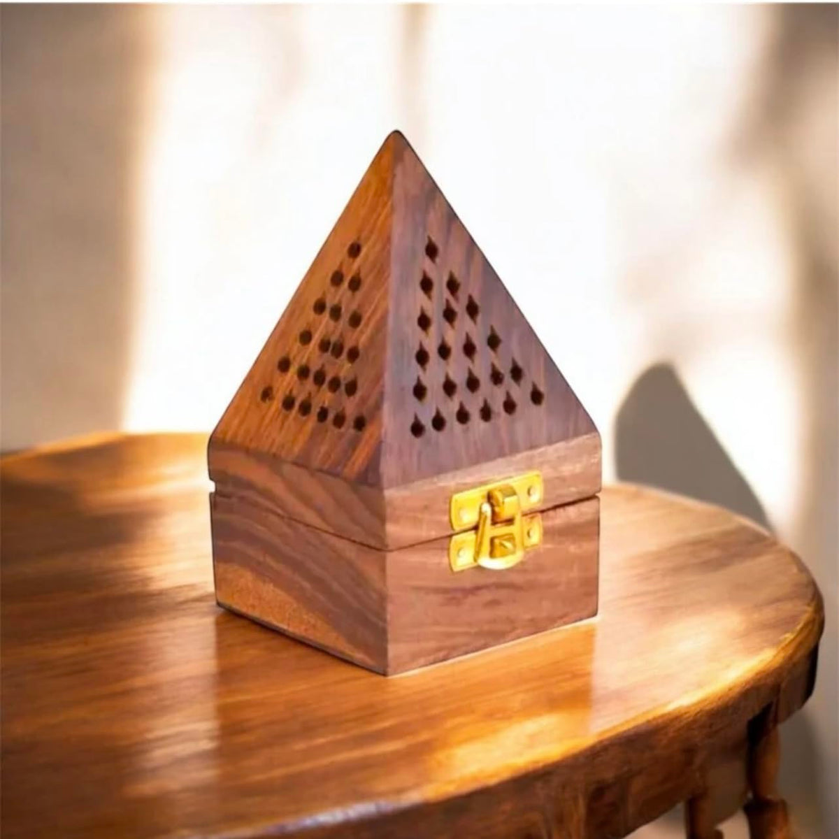 Gravon Wooden Dhoop Dani – Handcrafted Pyramid Incense Holder with Brass Lock
