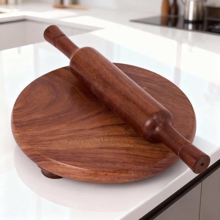 Gravon Premium Sheesham Wood Chakla Belan Set – 10 Inch Wooden Chakla with 12 Inch Belan