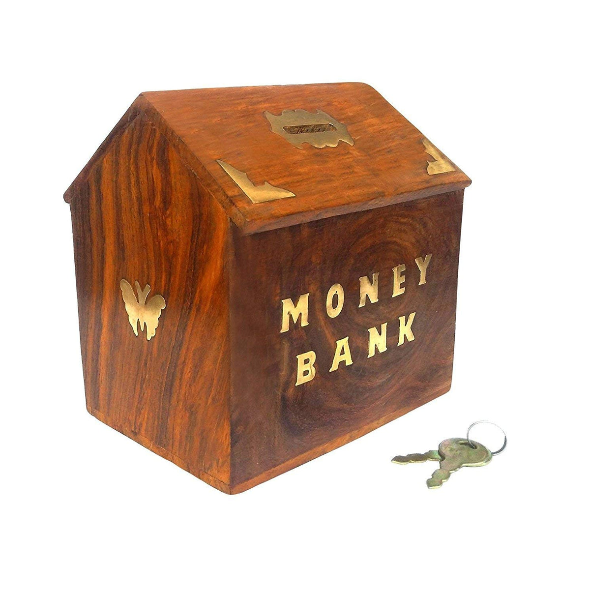 Premium Sheesham Wood Money Bank with Key Lock | Wooden Coin Bank for Kids & Adults