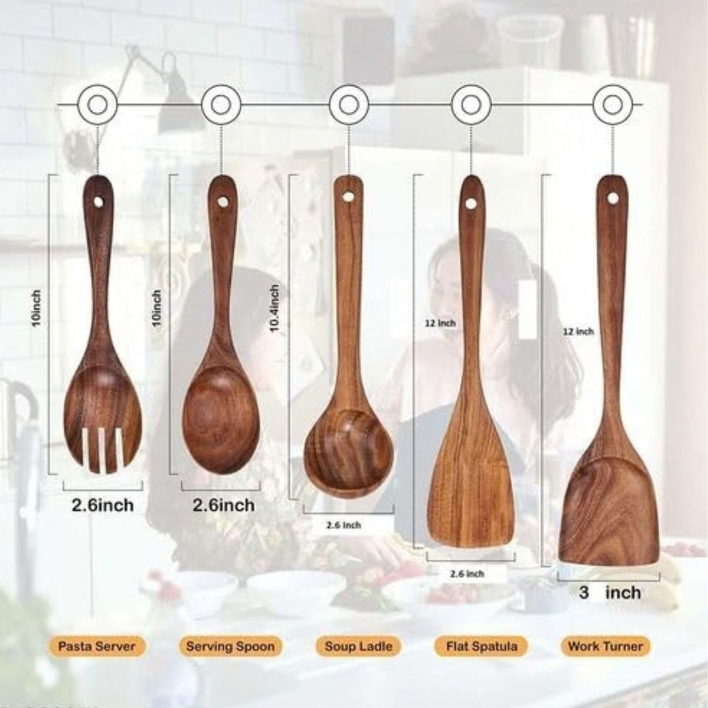 Gravon Premium Sheesham Wood Kitchen Utensil Set – 6 Pcs Wooden Spatula, Spoon & Turner Set