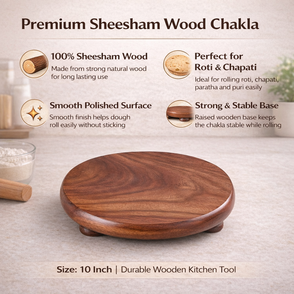 Gravon Premium Sheesham Wood Chakla Belan Set – 10 Inch Wooden Chakla with 12 Inch Belan
