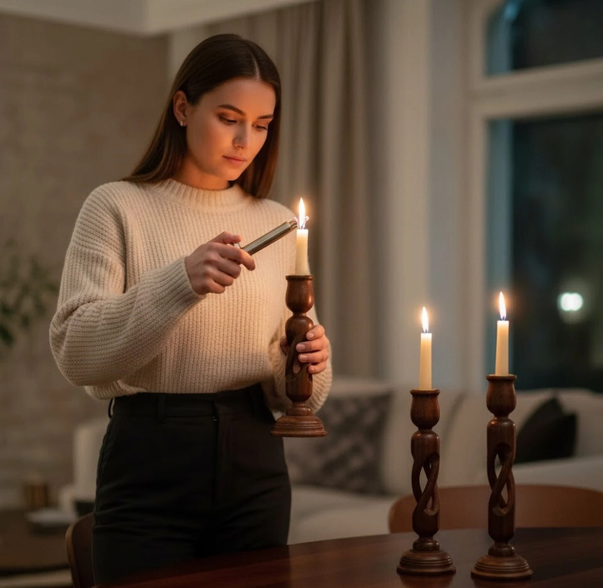 Premium Sheesham Wood Candle Holder Set of 3 | Decorative Wooden Candle Stand
