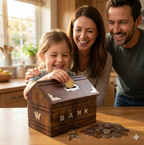 Premium Sheesham Wood Money Bank with Key Lock | Wooden Coin Bank for Kids & Adults
