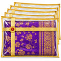 Gravon Premium PVC Saree Cover Pack of 10 with Gold Border – Transparent Saree Storage Bag