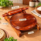 Premium Sheesham Wood Chakla Belan Set – 10 Inch Chakla & 12 Inch Belan with Fixed Stand
