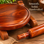 Premium Sheesham Wood Chakla Belan Set – 10 Inch Chakla & 12 Inch Belan with Fixed Stand