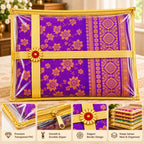 Gravon Premium PVC Saree Cover Pack of 10 with Gold Border – Transparent Saree Storage Bag
