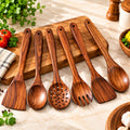 Gravon Premium Sheesham Wood Kitchen Utensil Set – 6 Pcs Wooden Spatula, Spoon & Turner Set