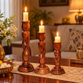Premium Sheesham Wood Candle Holder Set of 3 | Decorative Wooden Candle Stand