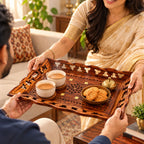 Gravon Sheesham Wood Serving Tray for Snacks, Fruits, Tea & Coffee