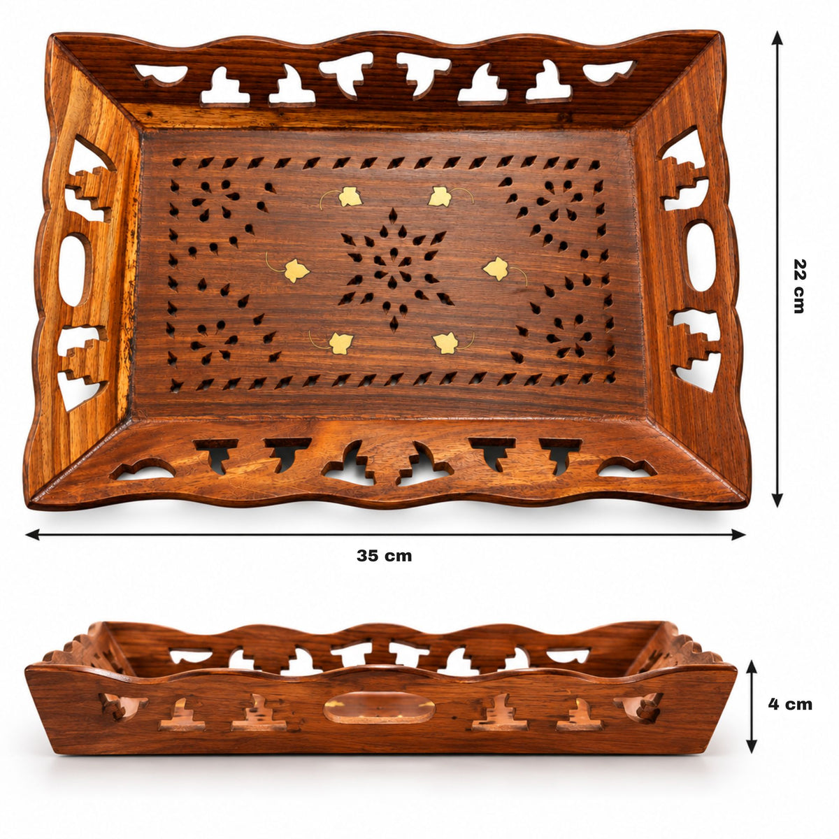 Gravon Sheesham Wood Serving Tray for Snacks, Fruits, Tea & Coffee