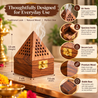 Gravon Wooden Dhoop Dani – Handcrafted Pyramid Incense Holder with Brass Lock