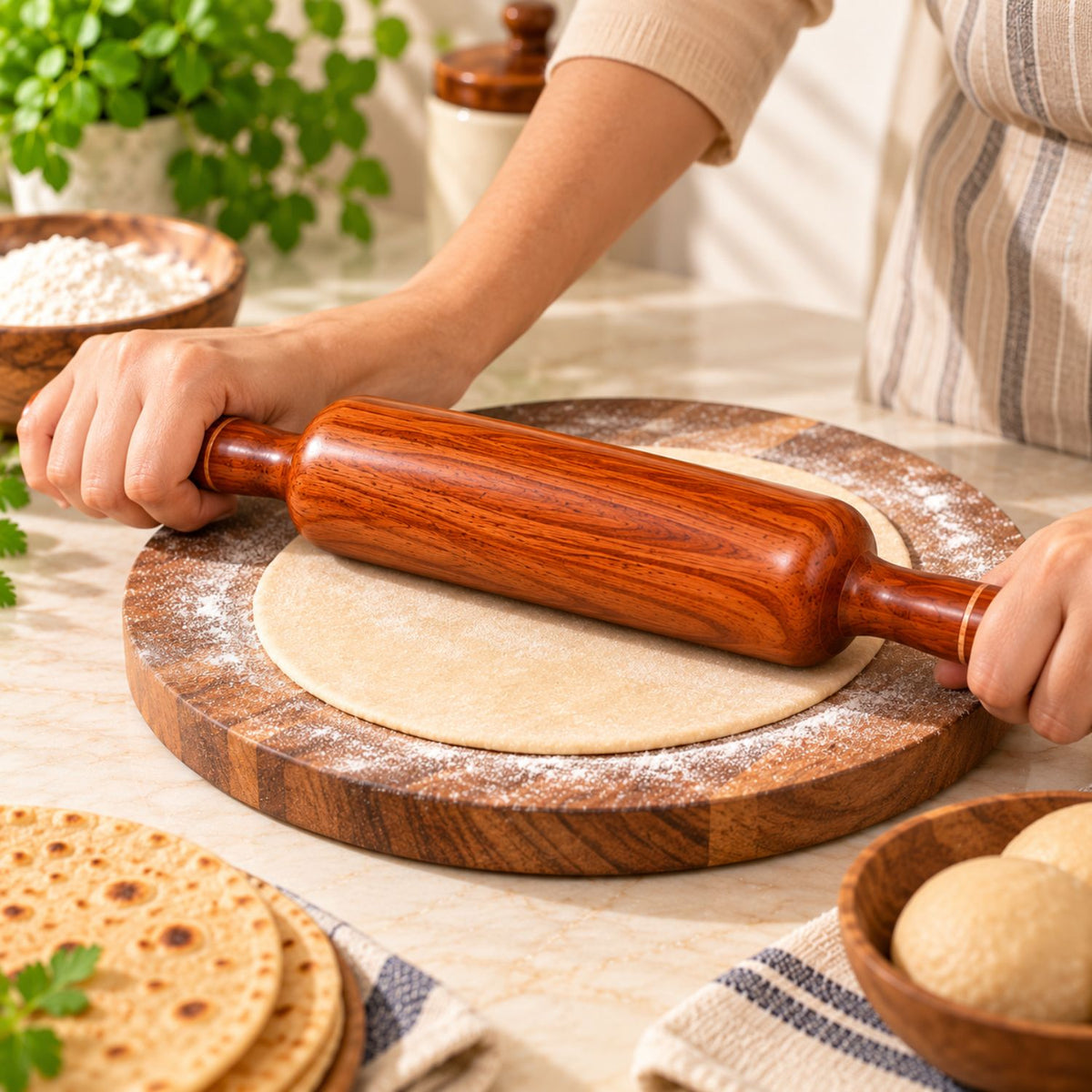 Gravon Premium Sheesham Wood Belan – 12 Inch Wooden Rolling Pin