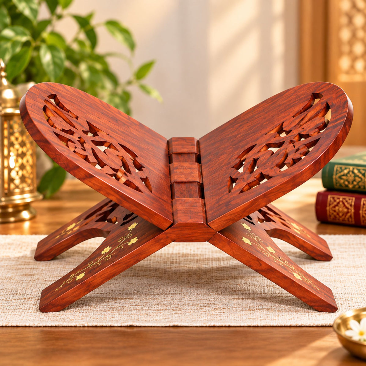 Gravon Handcrafted Sheesham Wood Folding Book Stand | Wooden Rehal for Quran, Gita, Bible & Religious Books