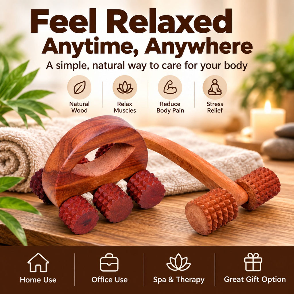 Wooden Body Massage Roller | Manual Full Body Massager for Back, Legs & Feet