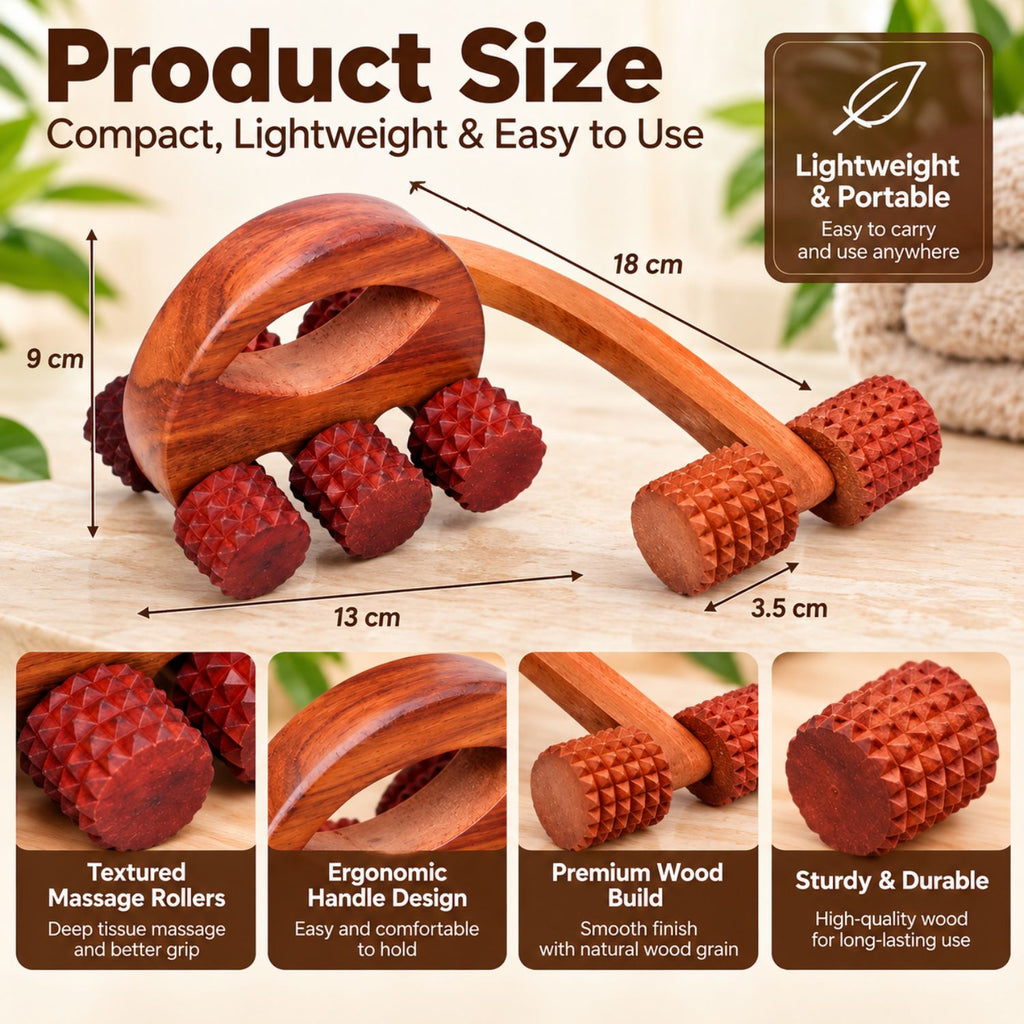 Wooden Body Massage Roller | Manual Full Body Massager for Back, Legs & Feet