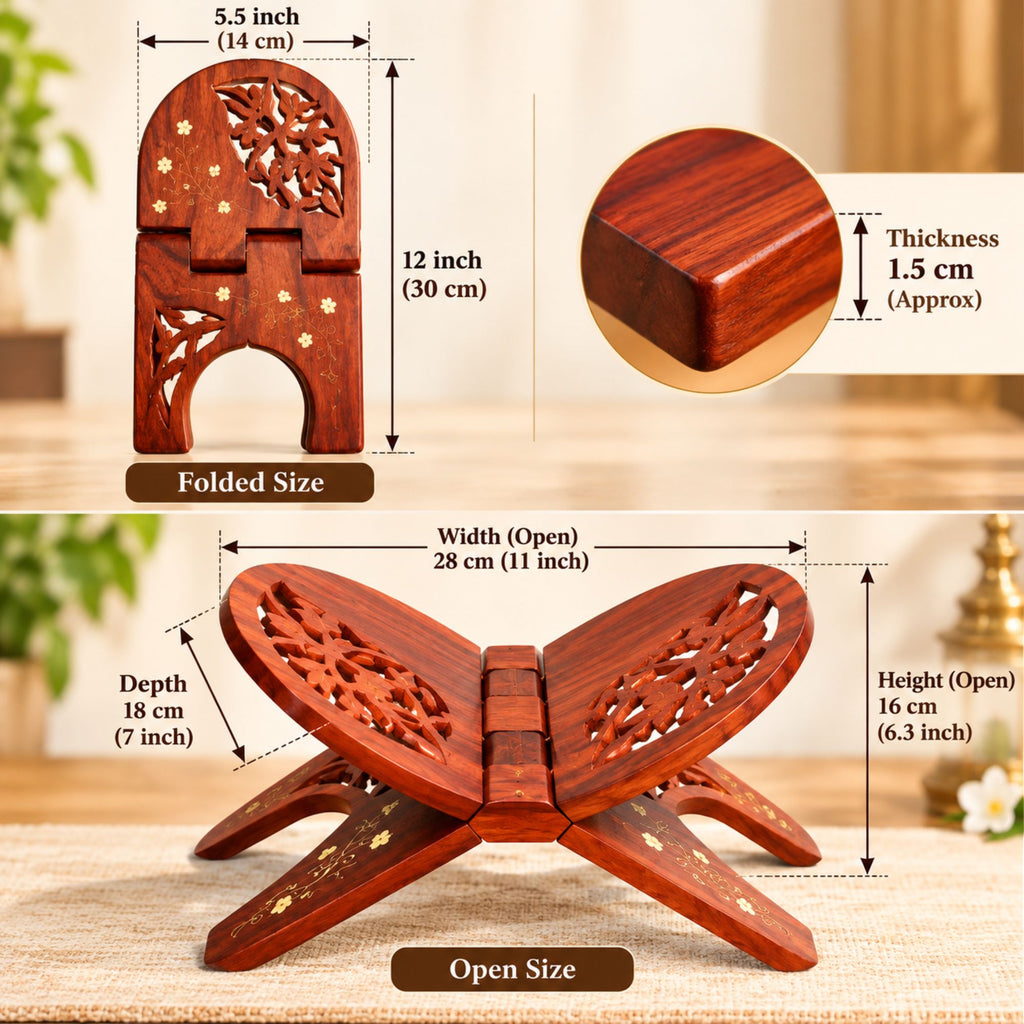 Gravon Handcrafted Sheesham Wood Folding Book Stand | Wooden Rehal for Quran, Gita, Bible & Religious Books